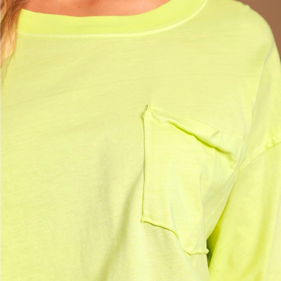 Free People Austin Washed Lime Green Long Sleeve Cropped Tee - Picture 11 of 13